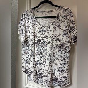 Lucky Brand Cream Scoop-Neck Top with Black Floral Print